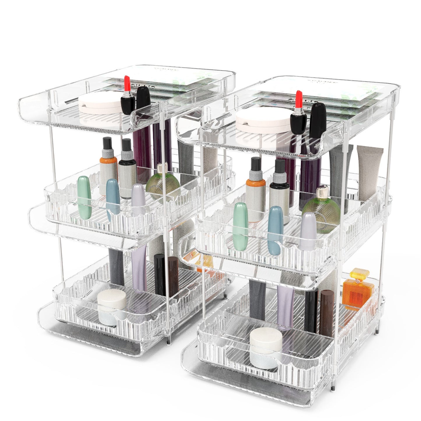 2 Packs 3 Tier Clear Bathroom Organizer with Drawers Dividers Pull-Out Pantry