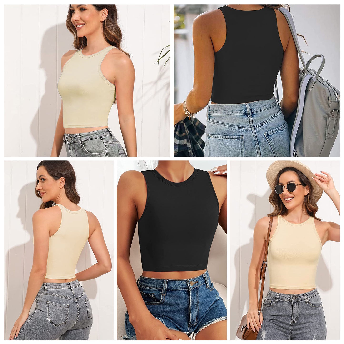 Women Sleeveless Cropped Tank Top High Neck Crop Racer Back Workout Top Machine