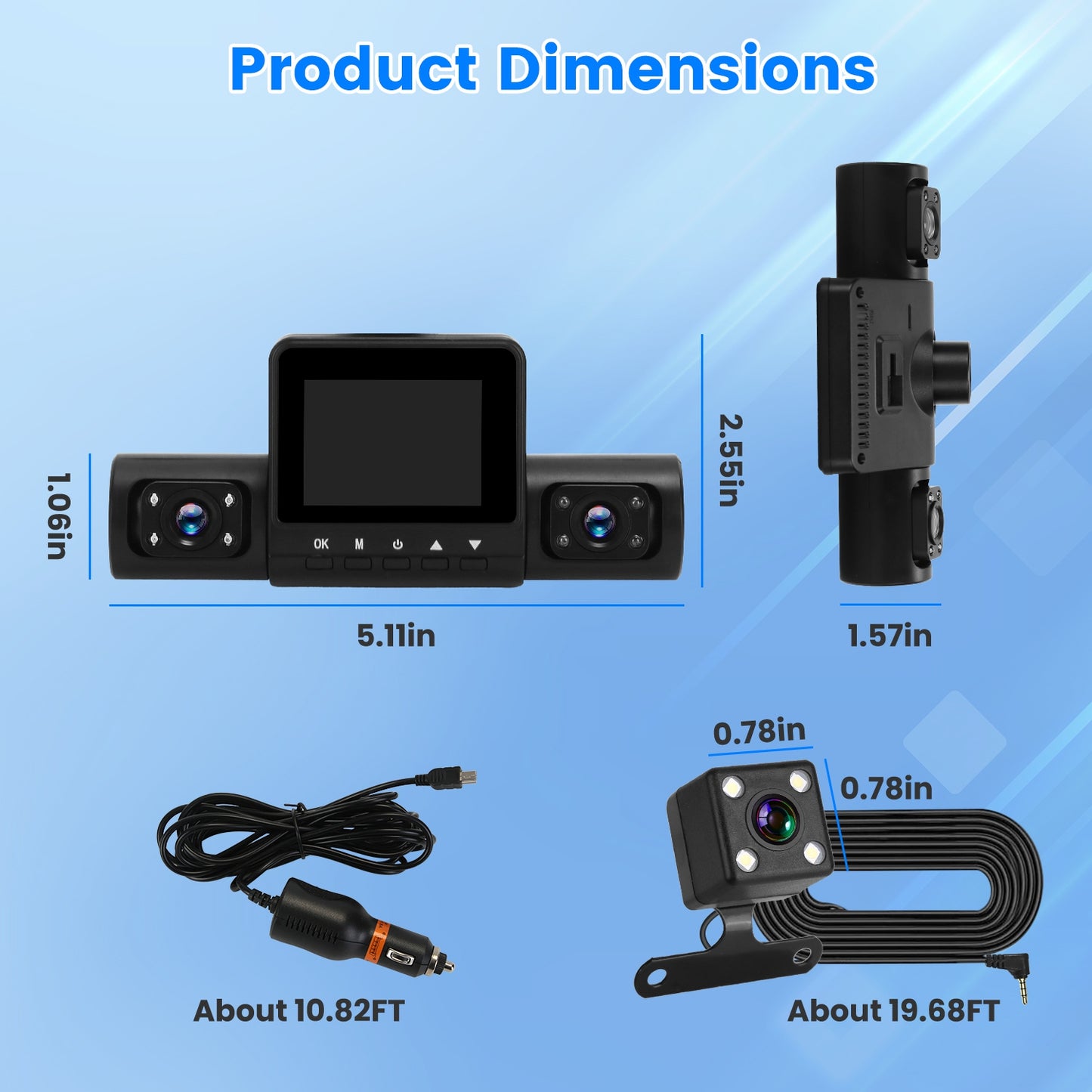360° View FHD 4 Channel Dash Cam 1080P Front 480P Rear Left Right Inside Dash