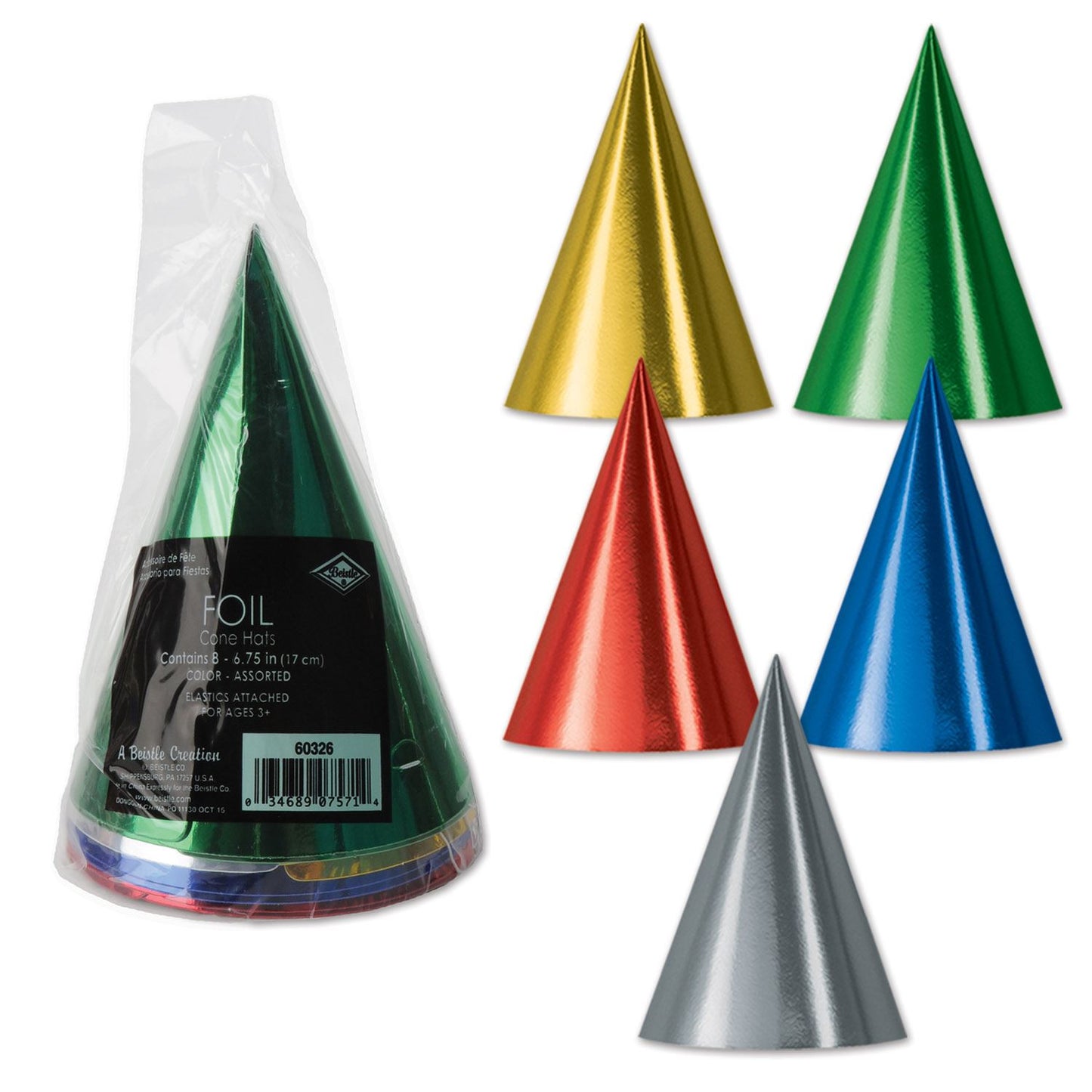Beistle Pkgd Foil Cone Hats - Birthday | Party Supply | Decoration