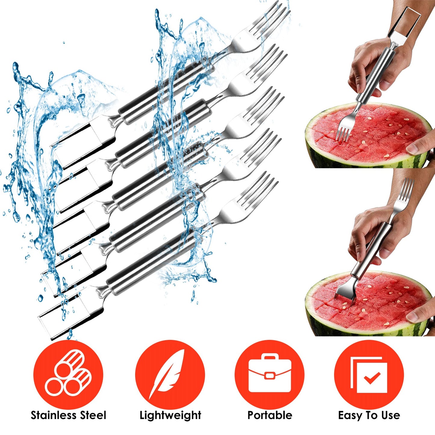 5Pcs 2 in 1 Watermelon Cutter Slicer Fork Stainless Steel Dual Head Watermelon