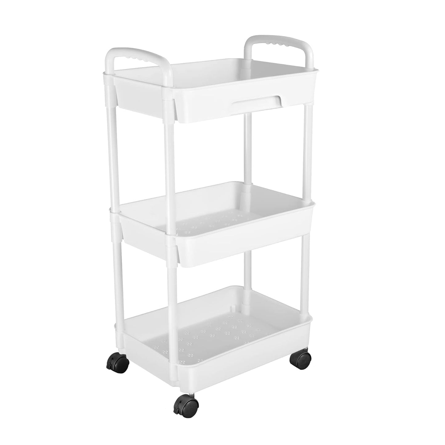 3 Tier Rolling Utility Cart Movable Storage Organizer with Drawer Lockable 8695