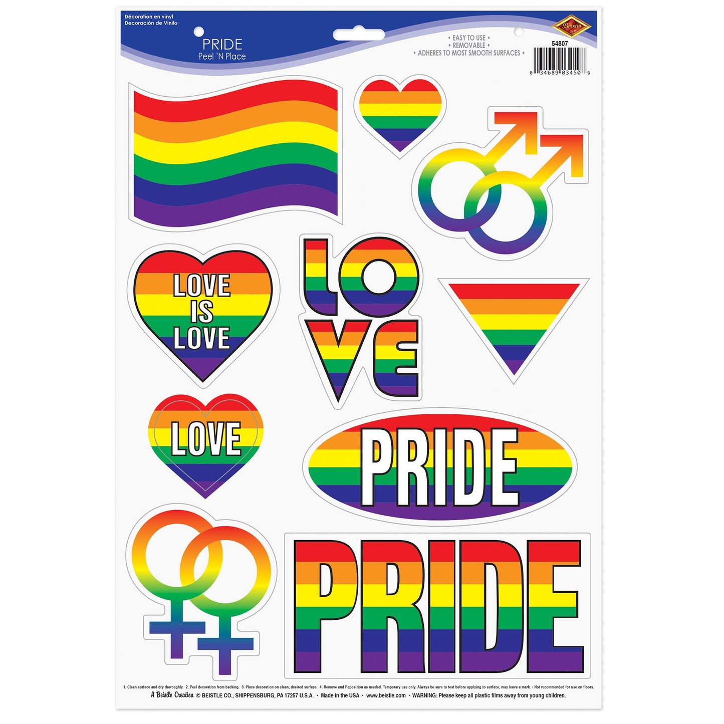 Beistle Pride Peel 'N Place - Rainbow | Party Supply | Decoration