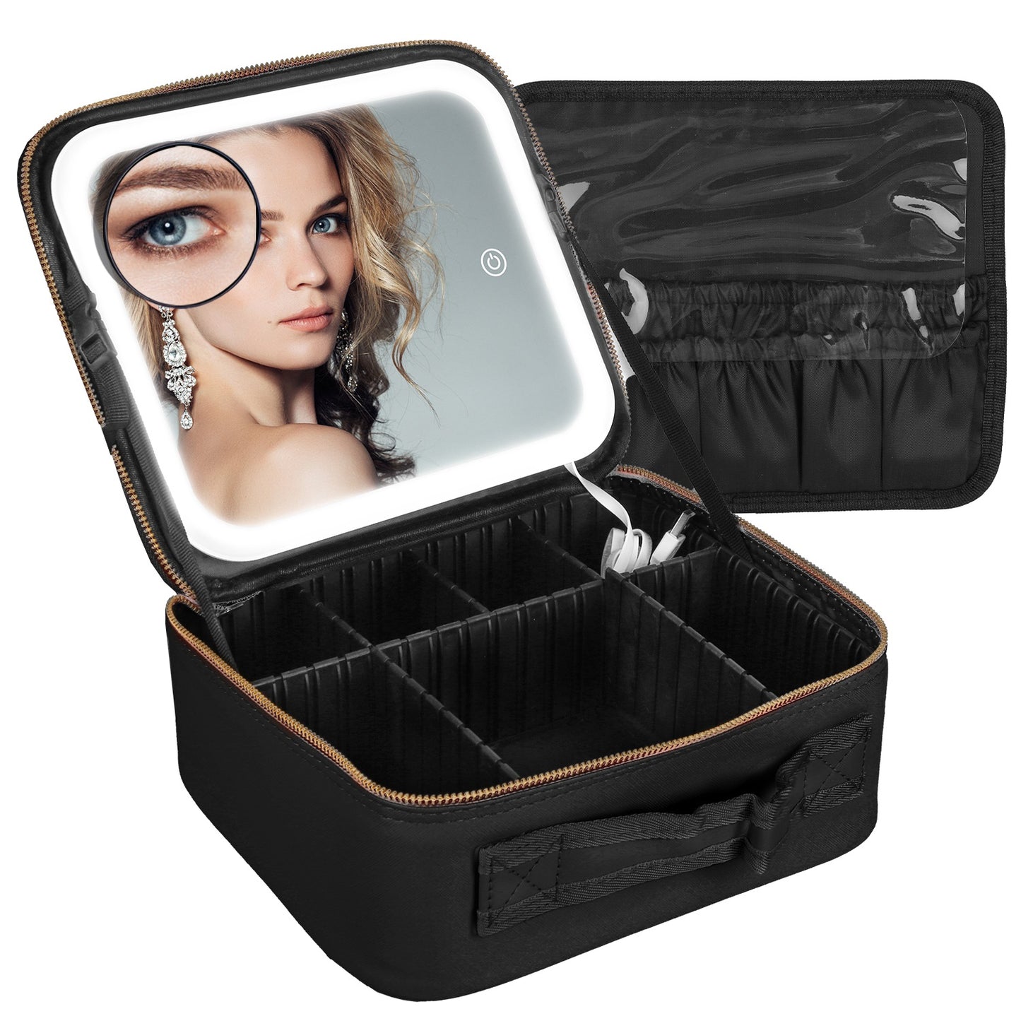 Travel Makeup Bag with LED Mirror Makeup Case Organizer with 3 Light Colors 0105
