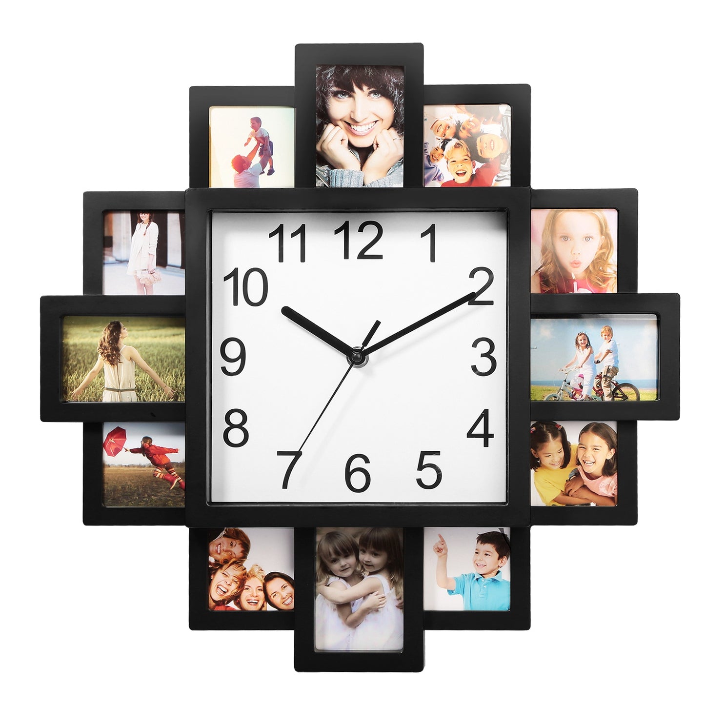 Photo Frame Clock Picture Collage 12-Picture Display Wall Clock Photowall Wall