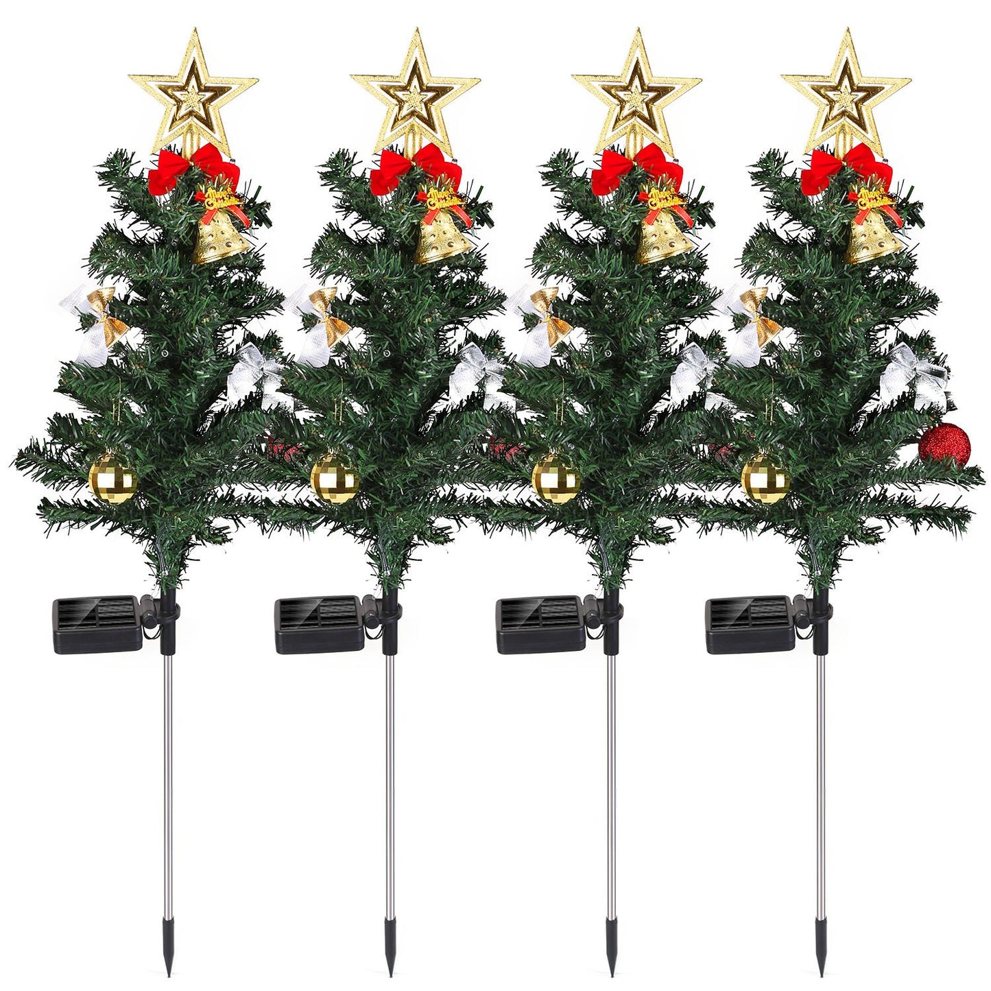 4Packs Solar Christmas Tree Lights Xmas Garden Decorations Tree Stake Lamp