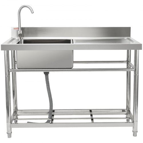 Stainless Steel Utility Sink 1 Compartment Free Standing Small Sink w/Workbench