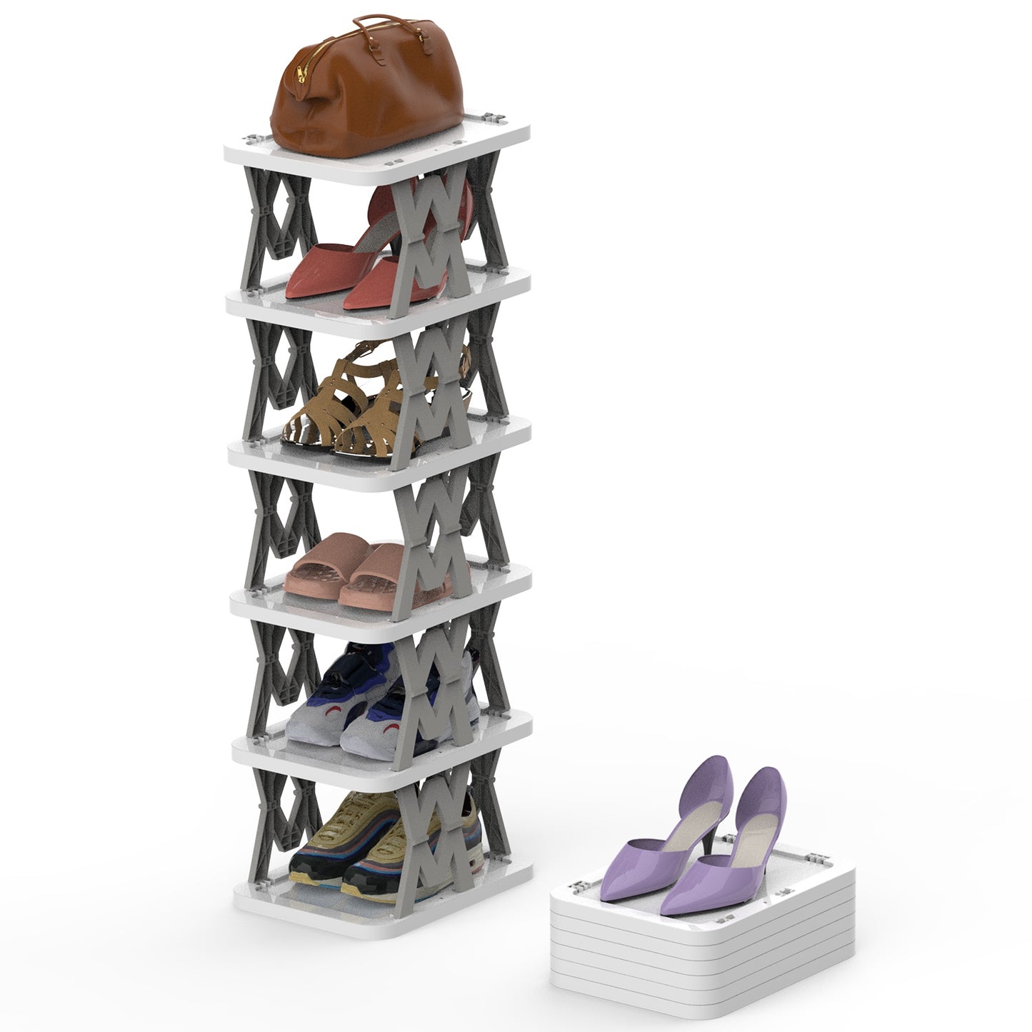 6 Tier Foldable Shoe Rack Vertical Shoe Organizer Narrow Shoe Rack for Small