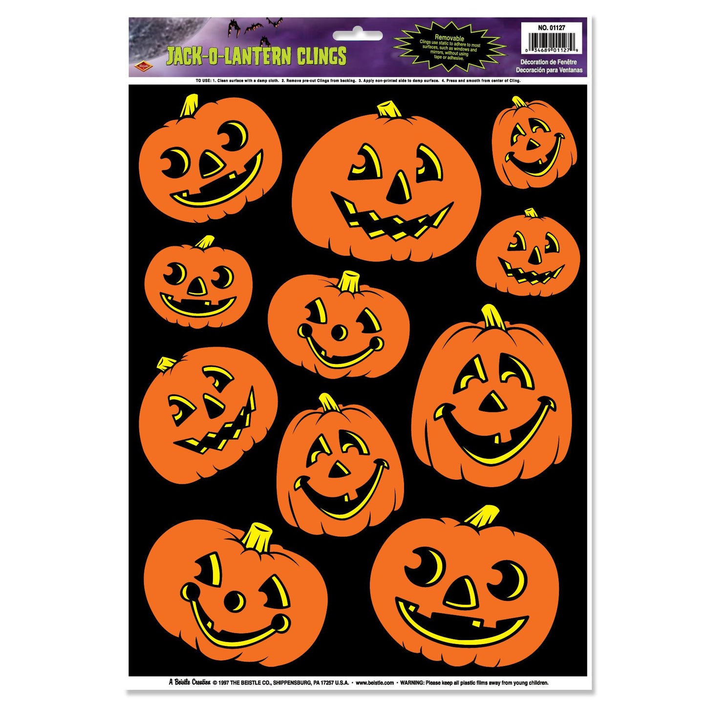 Beistle Jack-O-Lantern Window Clings - Halloween | Party Supply | Decoration