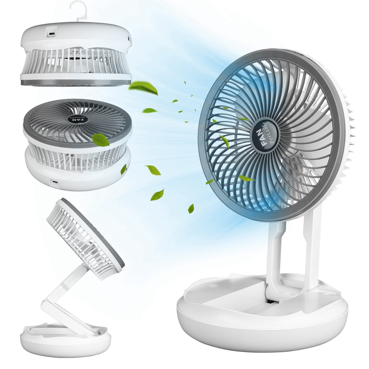 All in 1 Folding Desk Fan USB Desk Fan Small Stretchable Fan with 4 Wind Speeds