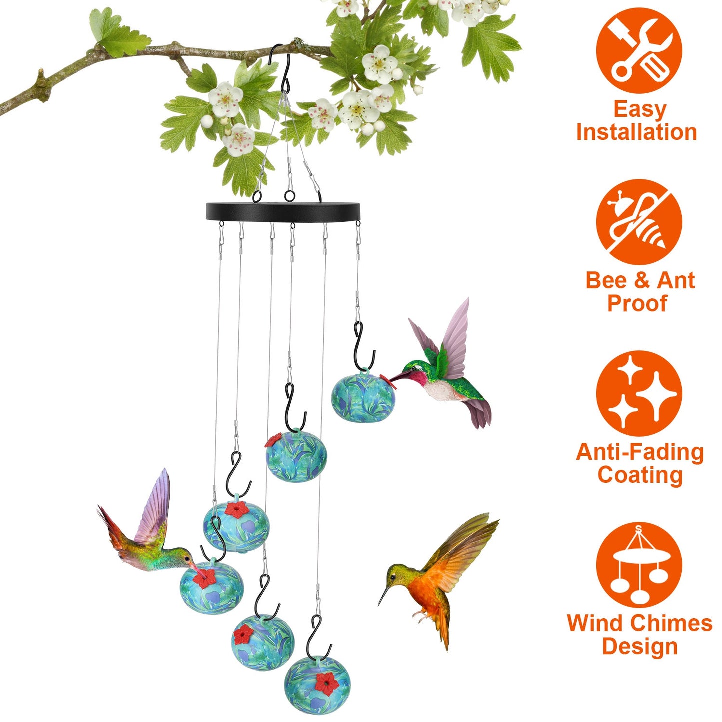 Wind Chimes Humming Bird Feeder Ant and Bee Proof Outdoor Hanging Hummingbird