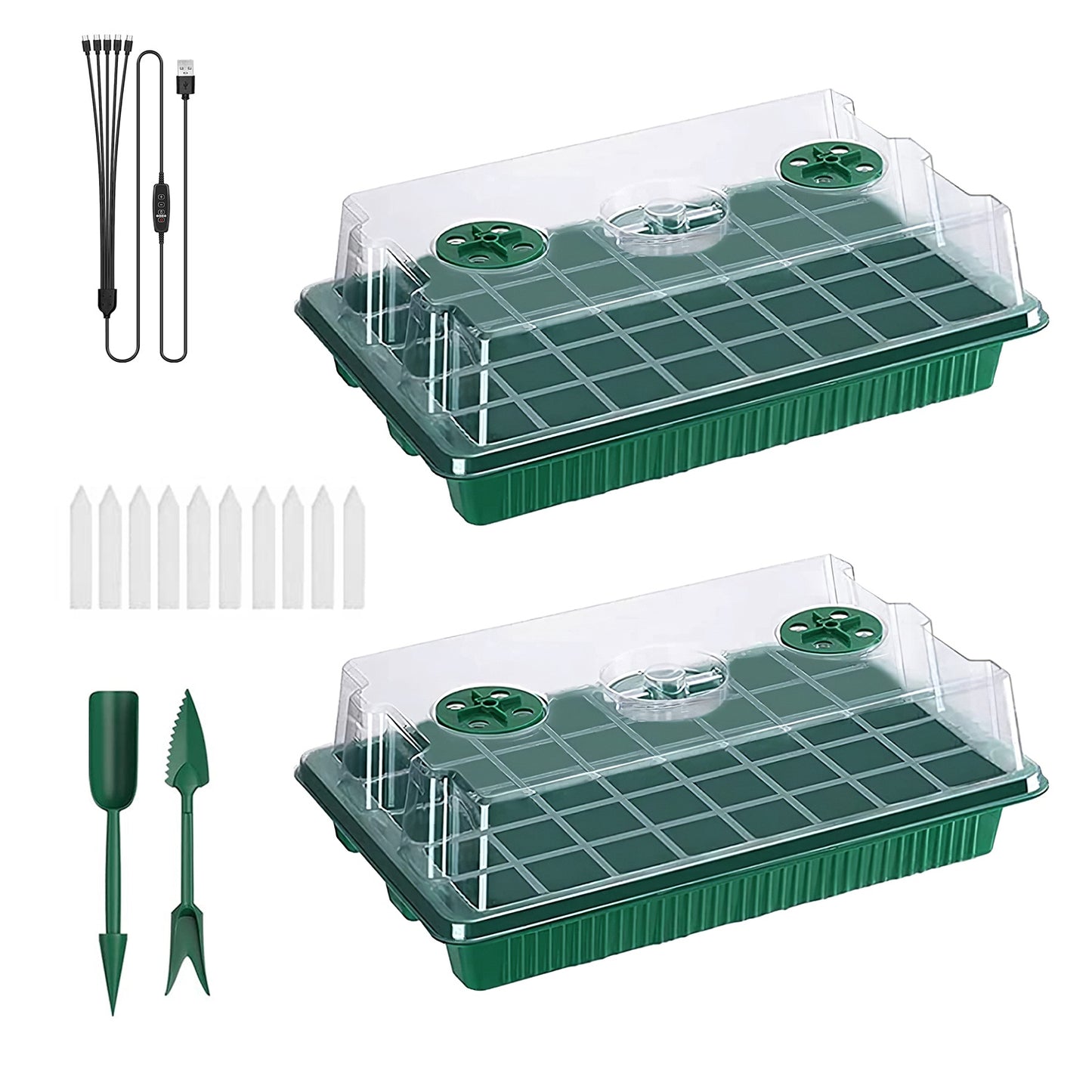 2Pcs 40 Cells Seed Starter Tray Plant Grow Light with 4 Adjustable Brightness