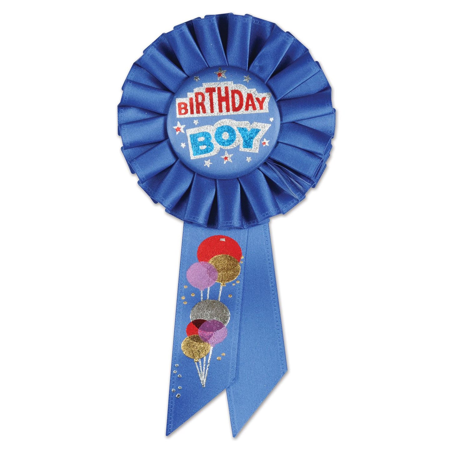 Beistle Birthday Boy Rosette Ribbon with Balloons - Party Supply Decoration