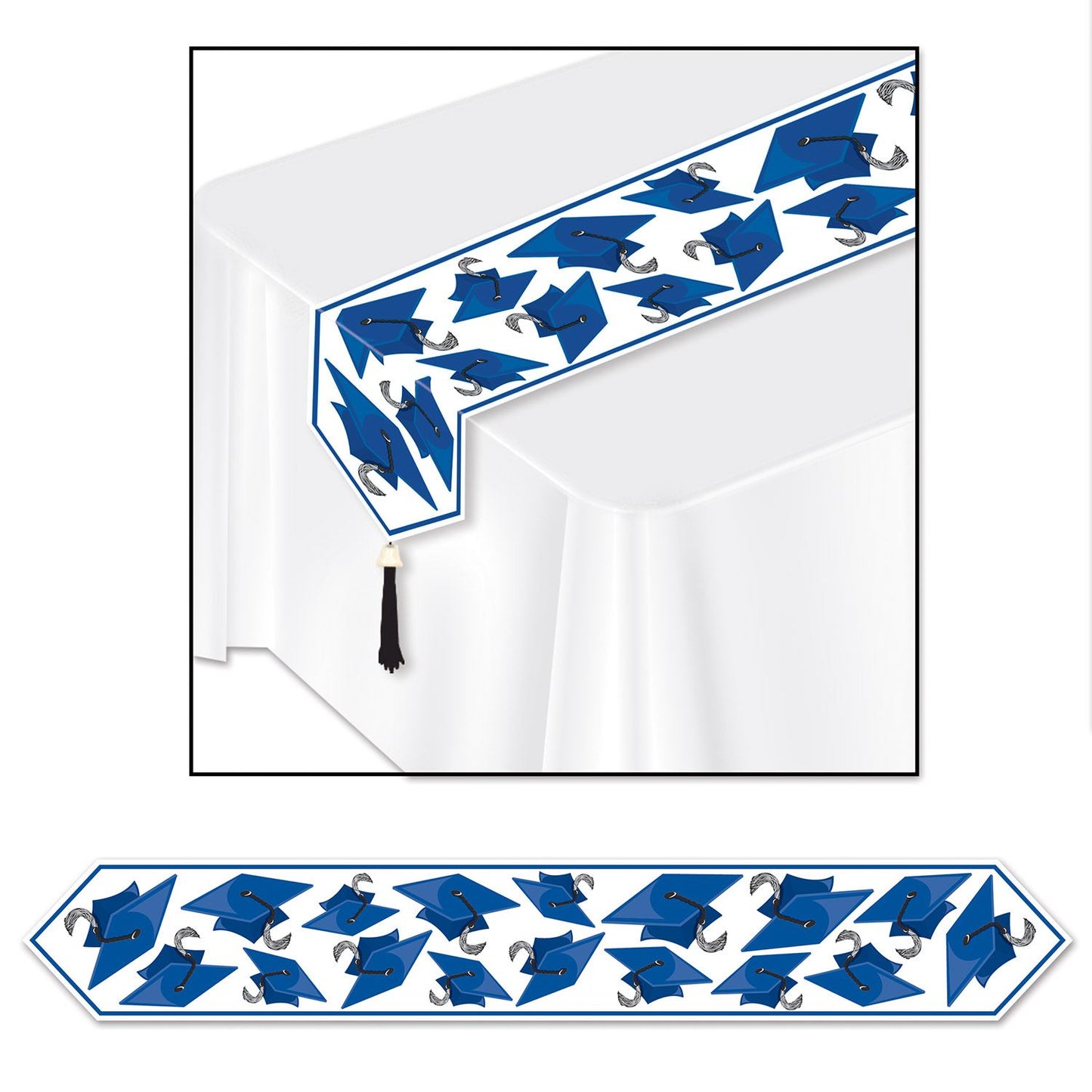 Beistle Blue Printed Grad Cap Table Runner - Graduation | Party Supply