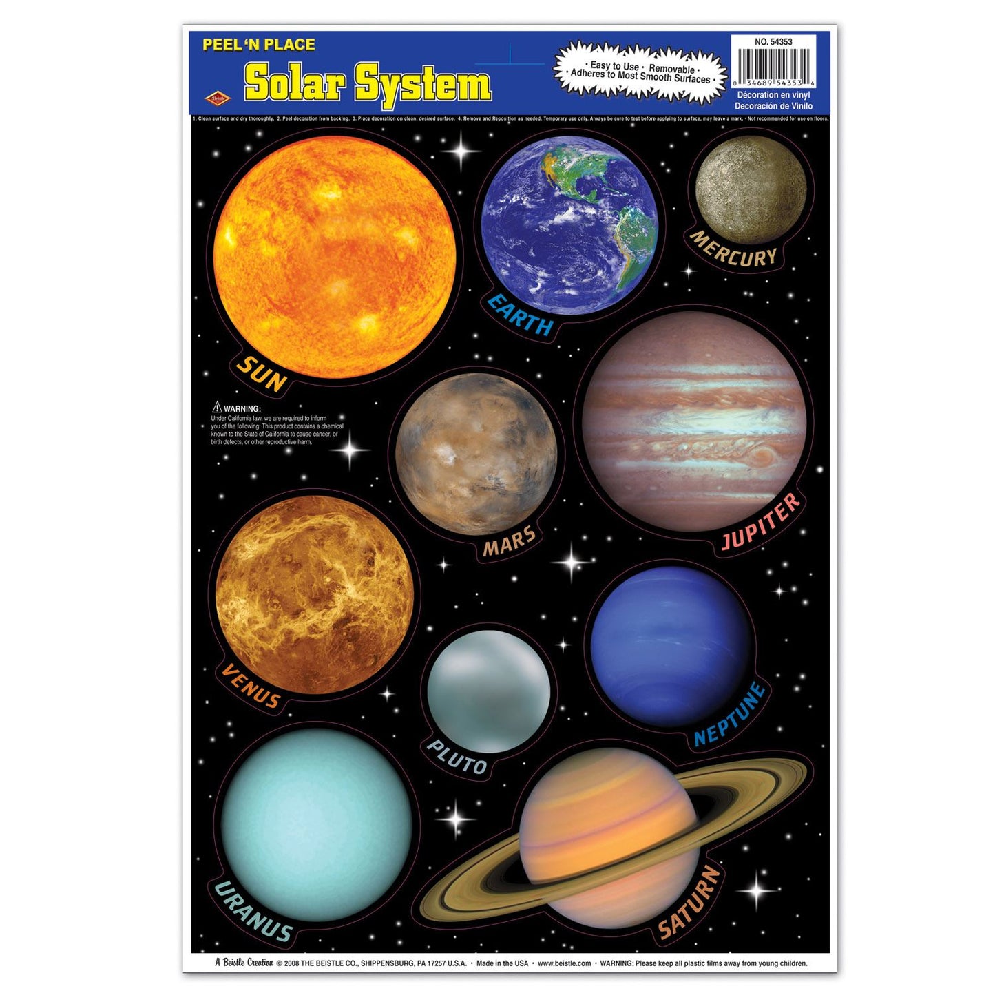 Beistle Solar System Peel N Place - Educational | Party Supply | Decoration