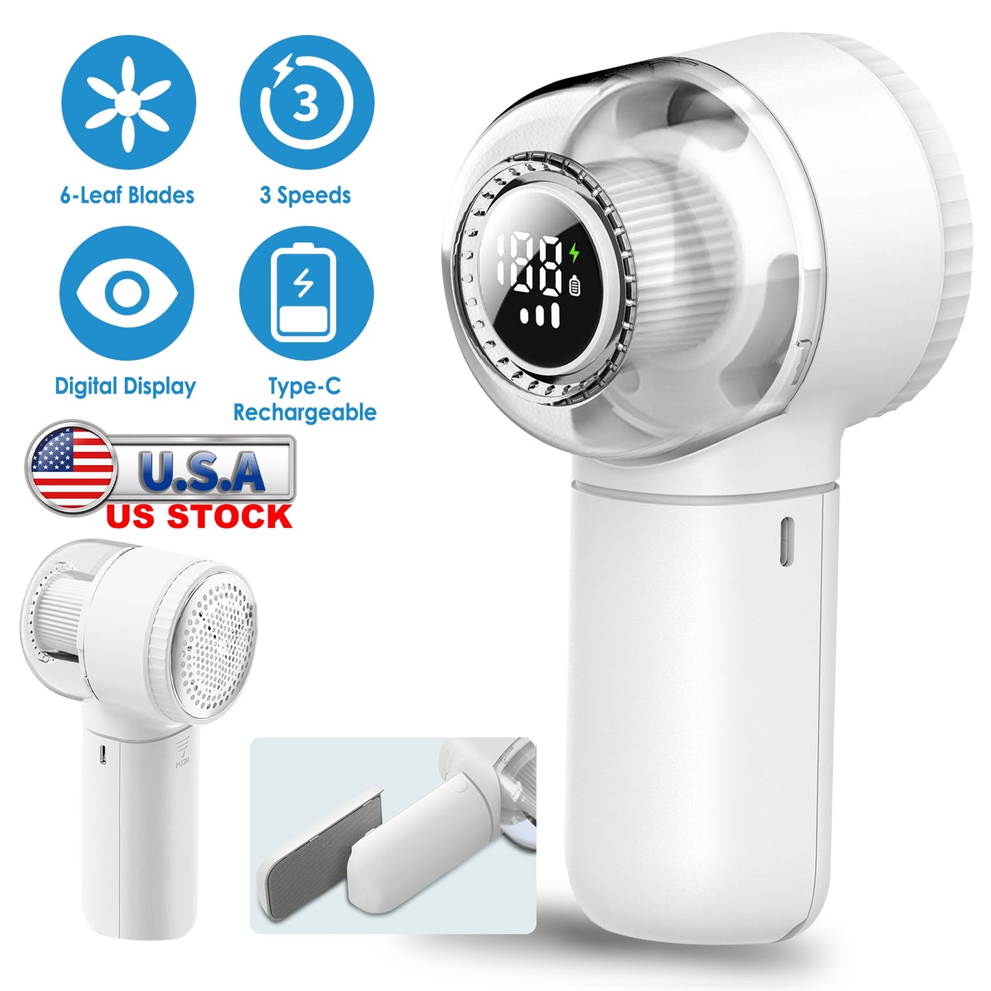 Electric Fabric Shaver With 3 Speeds Lint Brush Digital Display Safe Protection