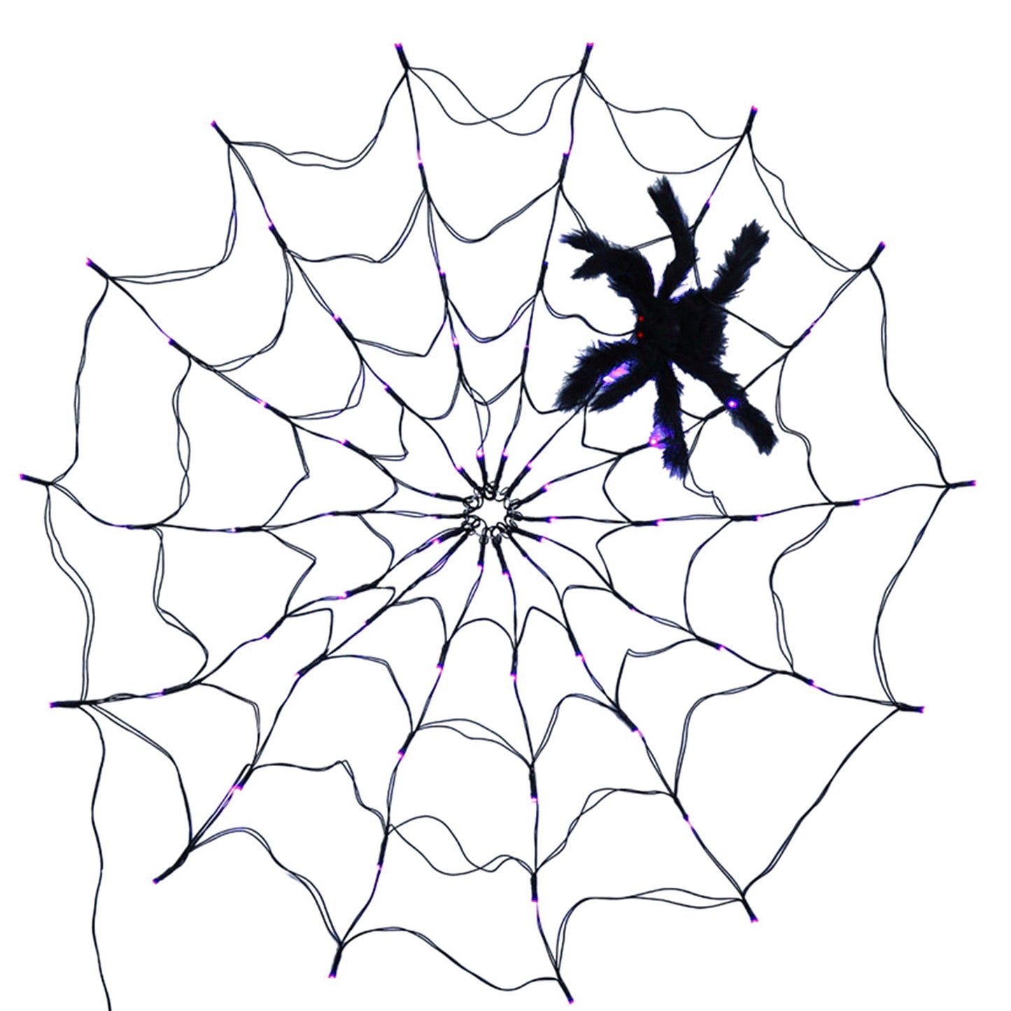 3.28FT Spider Web Light with Hairy Spider 70LED Battery Powered Remote Control