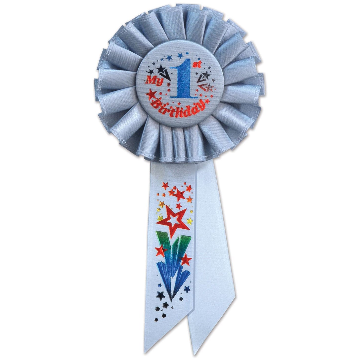 Beistle Blue My 1st Birthday Rosette Ribbon - Party Supply for 1st Birthday