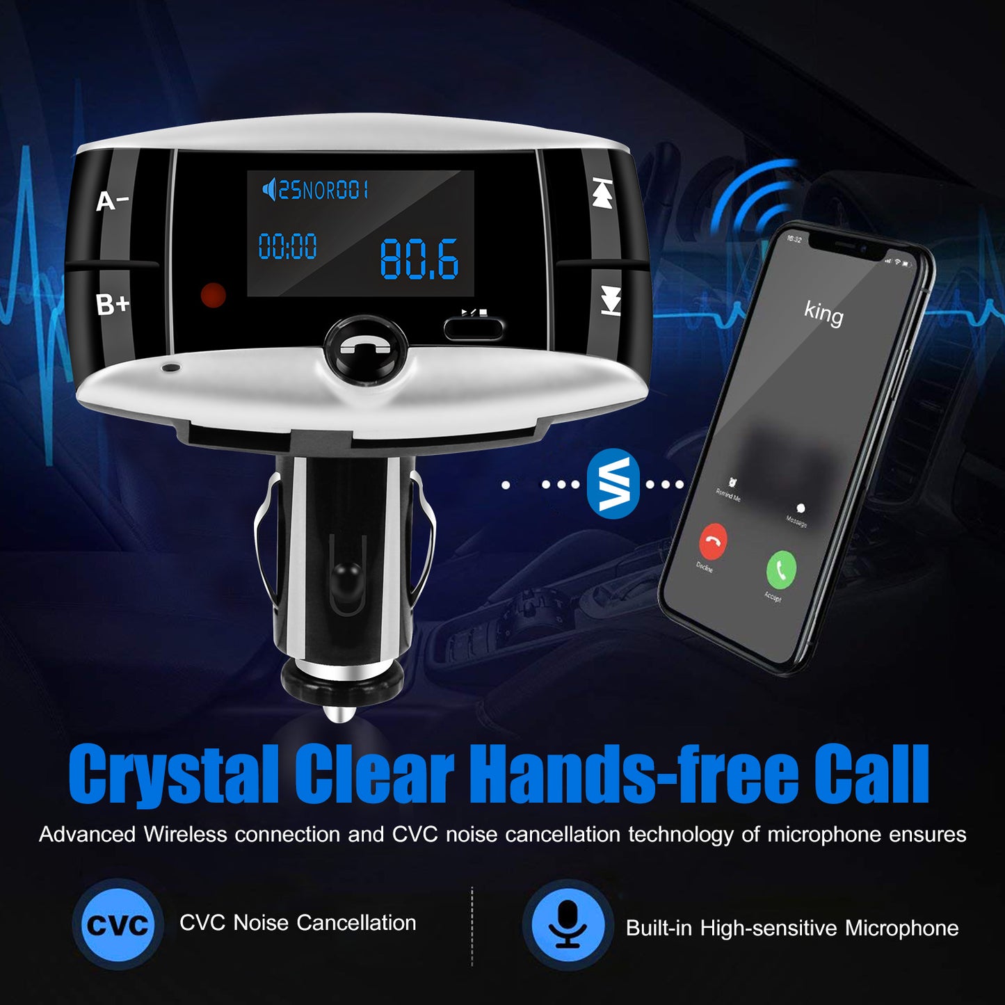 Car Wireless FM Transmitter USB Charger Hands-free Call MP3 Player SD Card