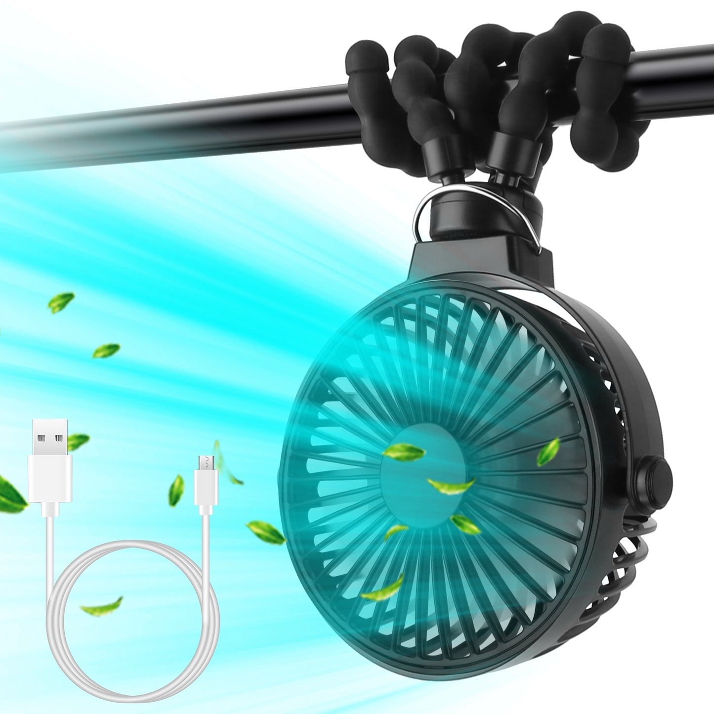 Portable Baby Stroller Fan Rechargeable Handheld Fan with Flexible Tripod Clip
