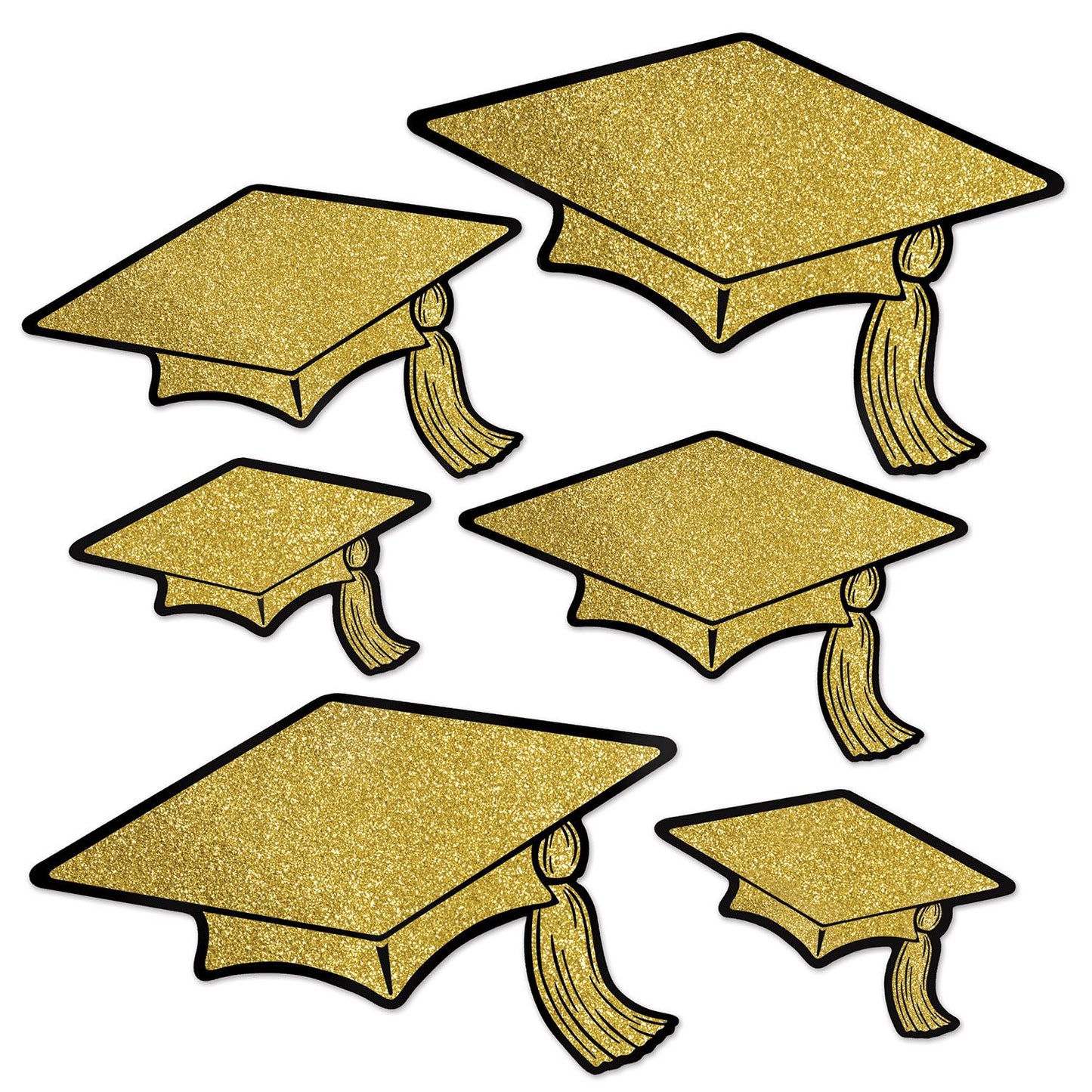 Beistle Glittered Foil Grad Cap Cutouts - Gold - Graduation | Party Supply