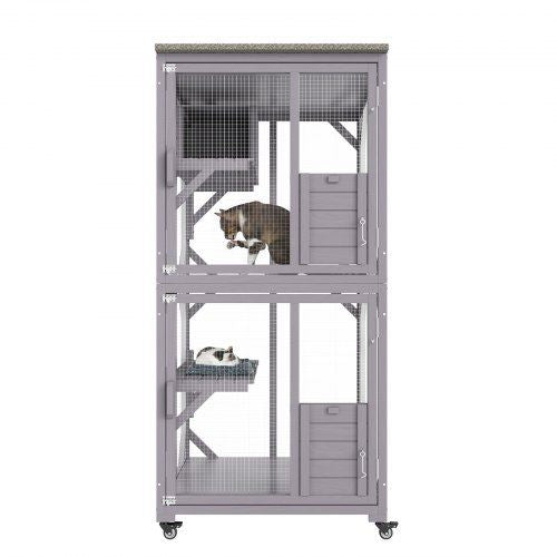Cat House Outdoor 3-Tier Large Catio Cat Enclosure with 360d Rotating Caster