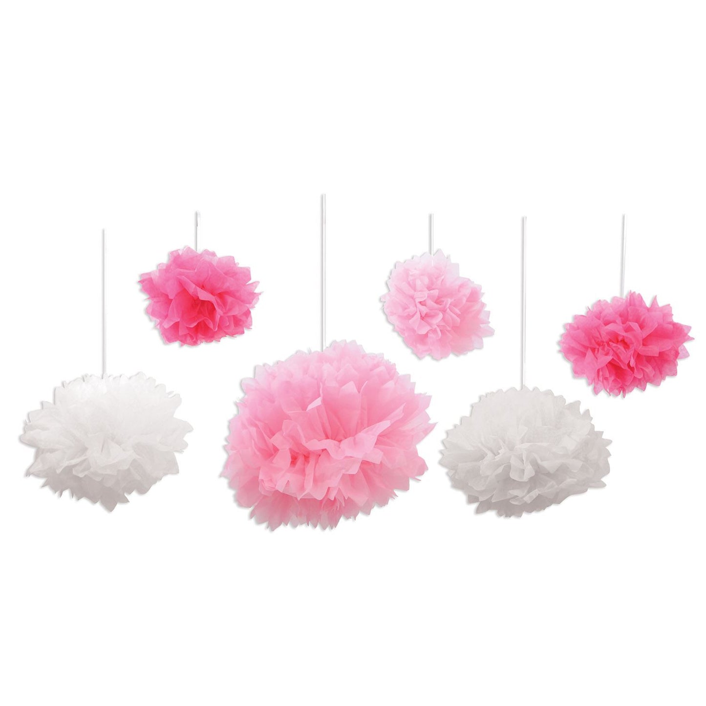 Beistle Tissue Fluff Balls - Pink and White - Baby Shower | Party Supply