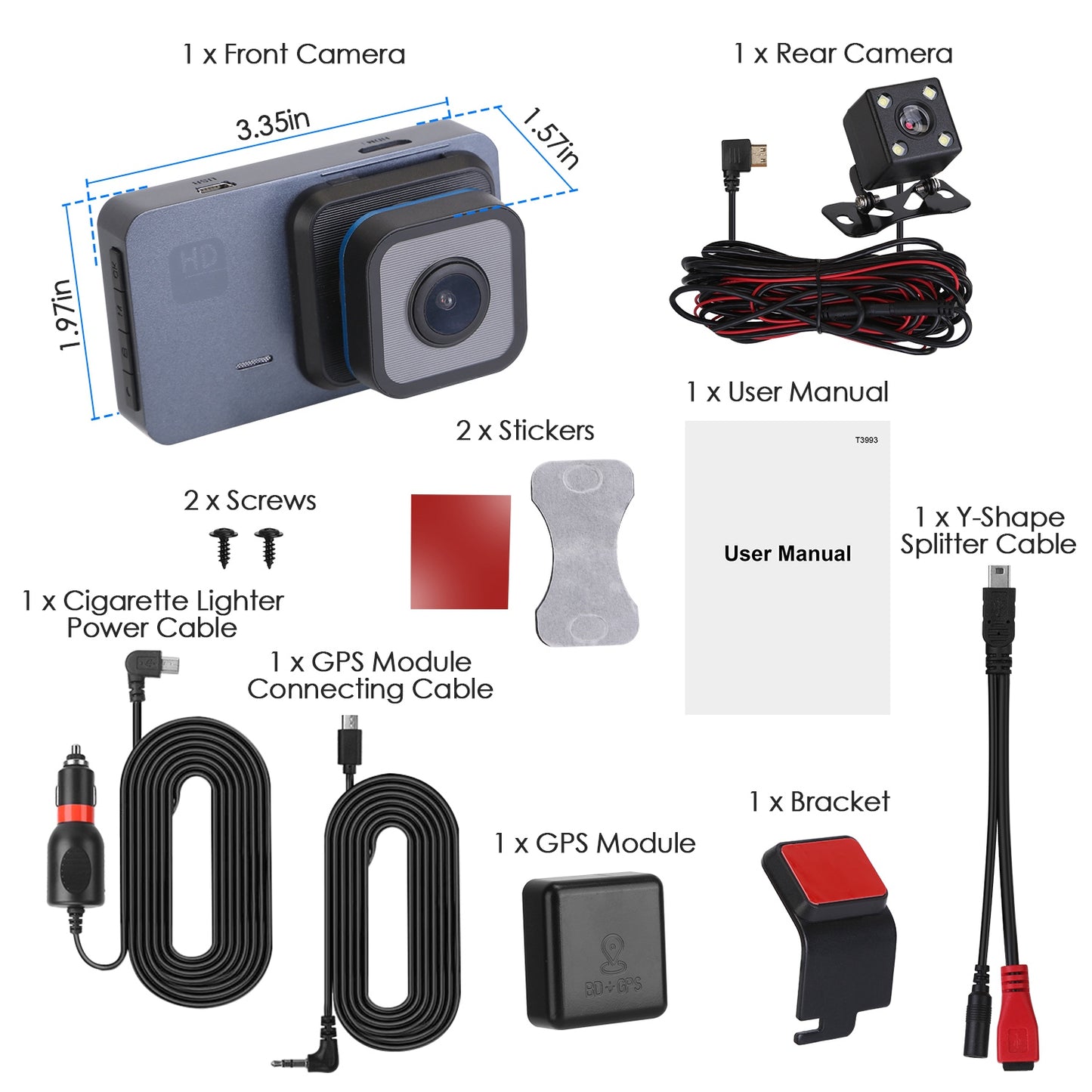 1080P Dual Lens Dash Cam Vehicle Driving Recorder Car DVR with WiFi GPS