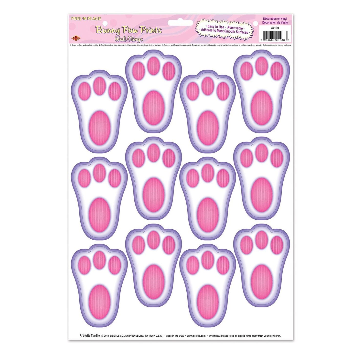 Beistle Bunny Paw Prints Peel 'N Place - Easter | Party Supply | Decoration