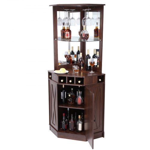 Corner Industrial Bar Cabinet Wine Table for Liquor & Glasses Sideboard Buff