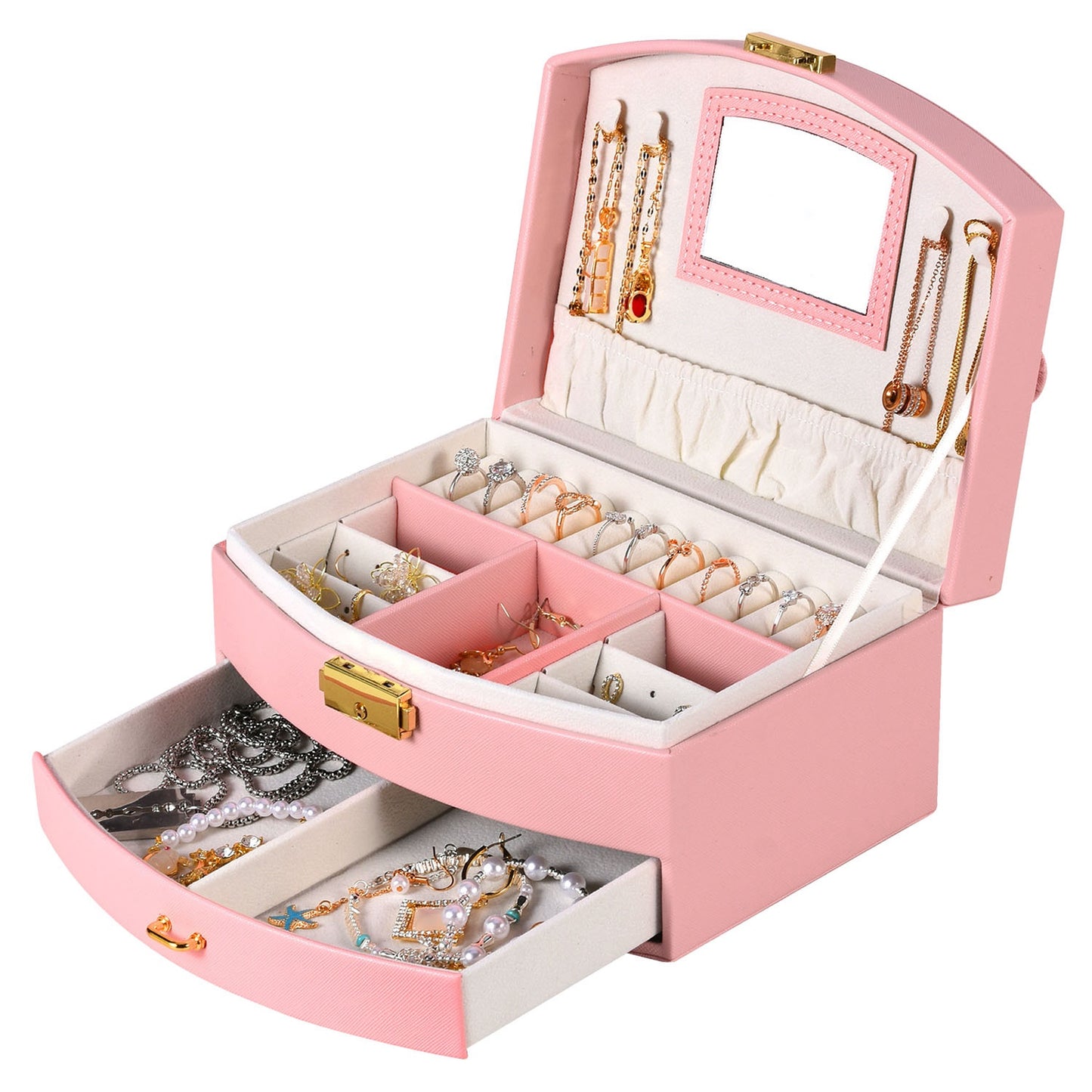 2-Layer Jewelry Box for Women Girls Lockable Leather Jewelry Organizer Jewe 9699