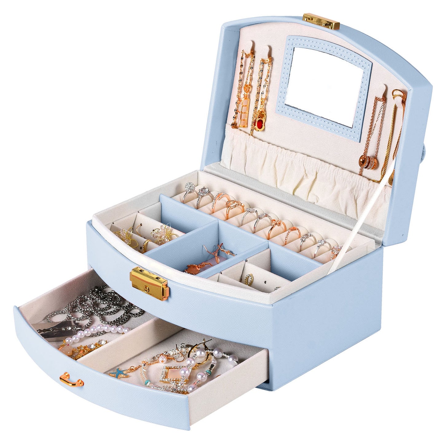 2-Layer Jewelry Box for Women Girls Lockable Leather Jewelry Organizer Jewe 9698