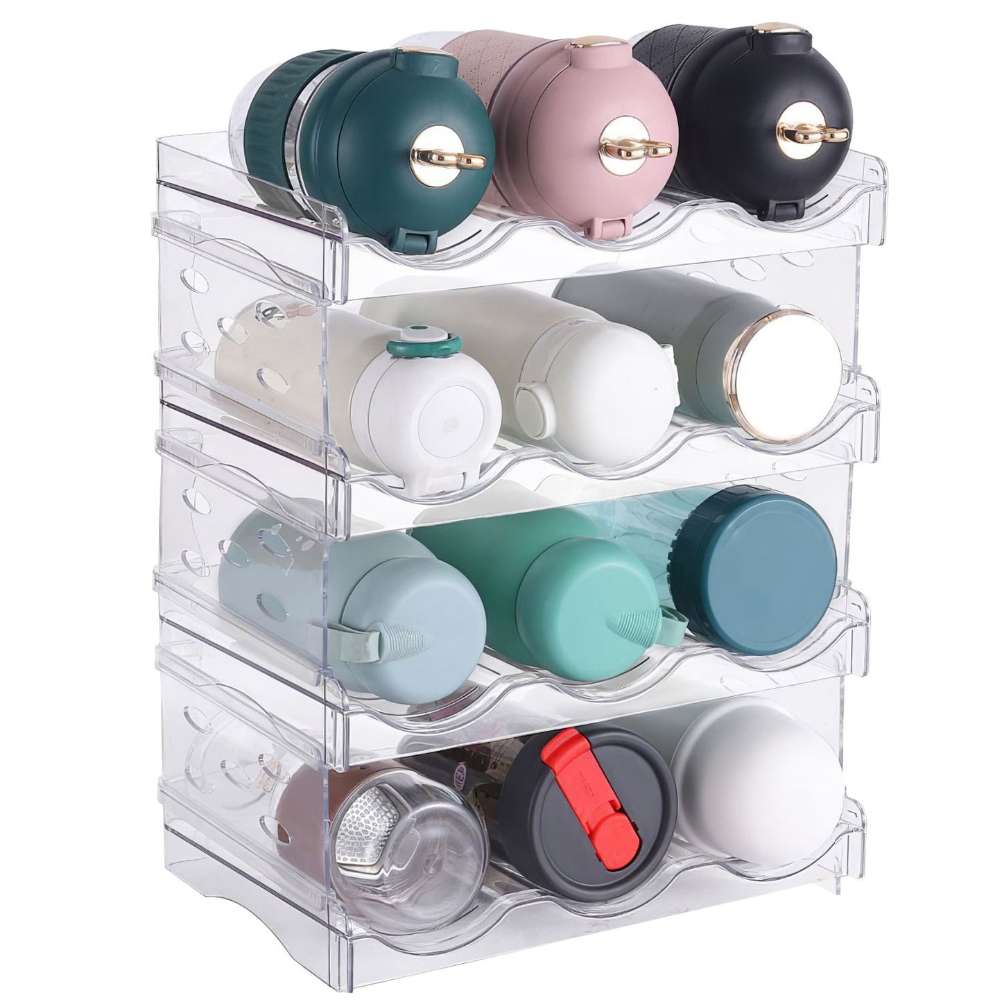 4 Tier Bottle Storage Holder 12 Bottles Transparent Stackable Bottle Organizer