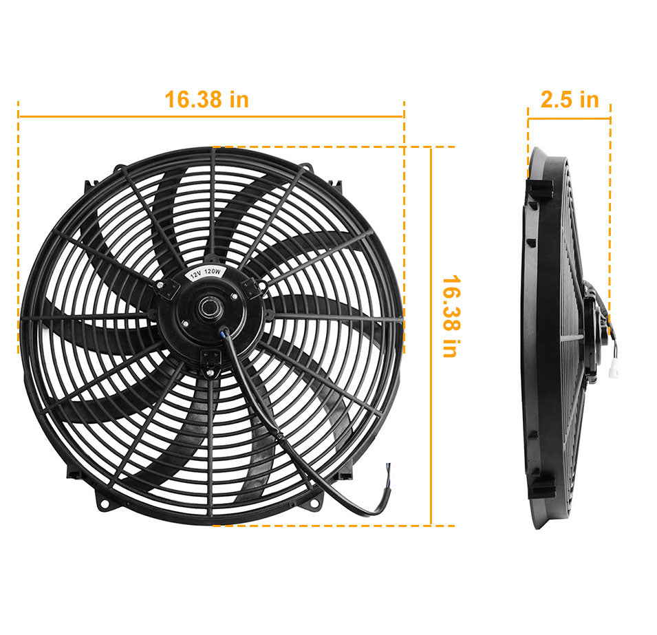 16 Inch Electric Radiator Cooling Fan 12V 120W 10 Blades Car Thermostat Kit w/