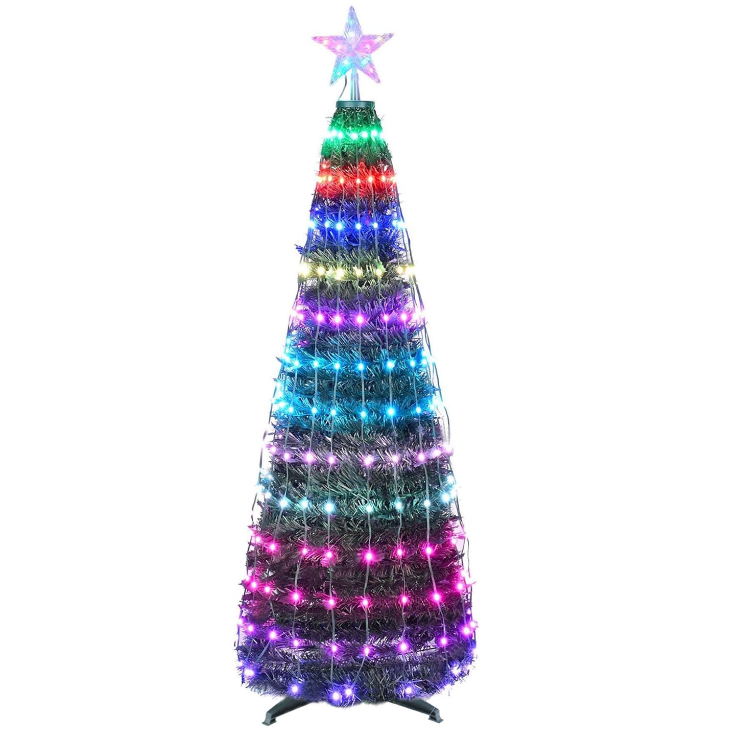 4.9FT 166Pcs LED Lights Collapsible Christmas Tree Light with Remote App