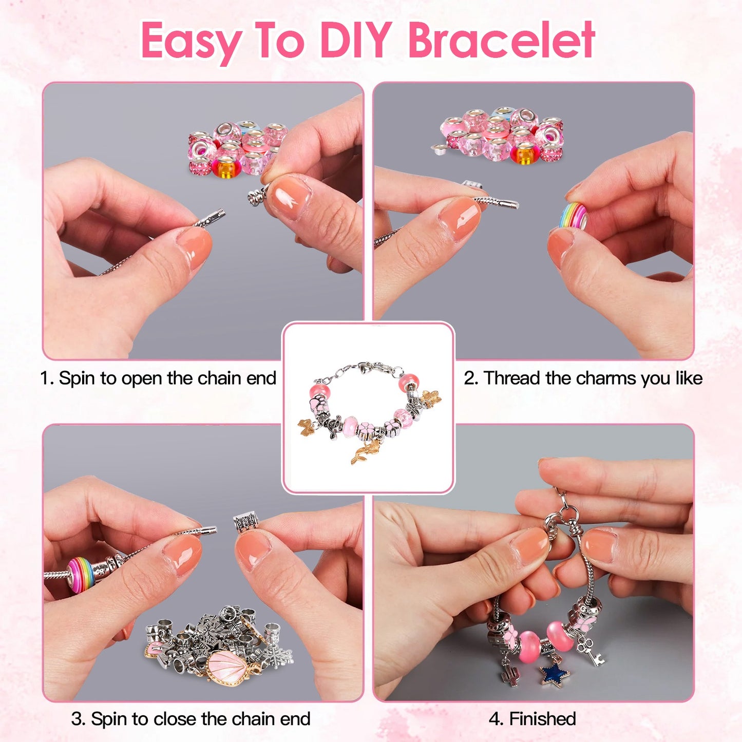 66Pcs Charm Bracelet Making Kit Kids Jewelry Necklace Making Kits Colorful