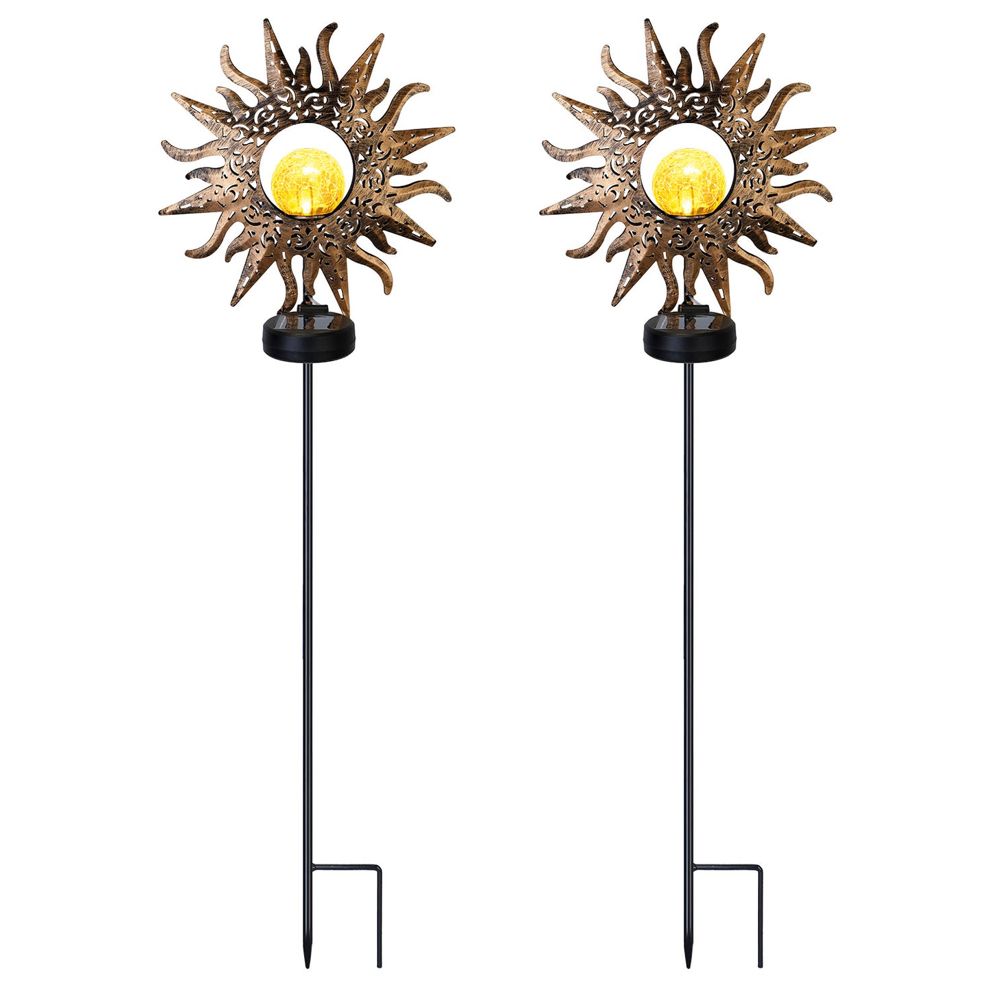 Solar Powered Sun Stake Lamp IP54 Waterproof Decorative Lamp Crackle Glass