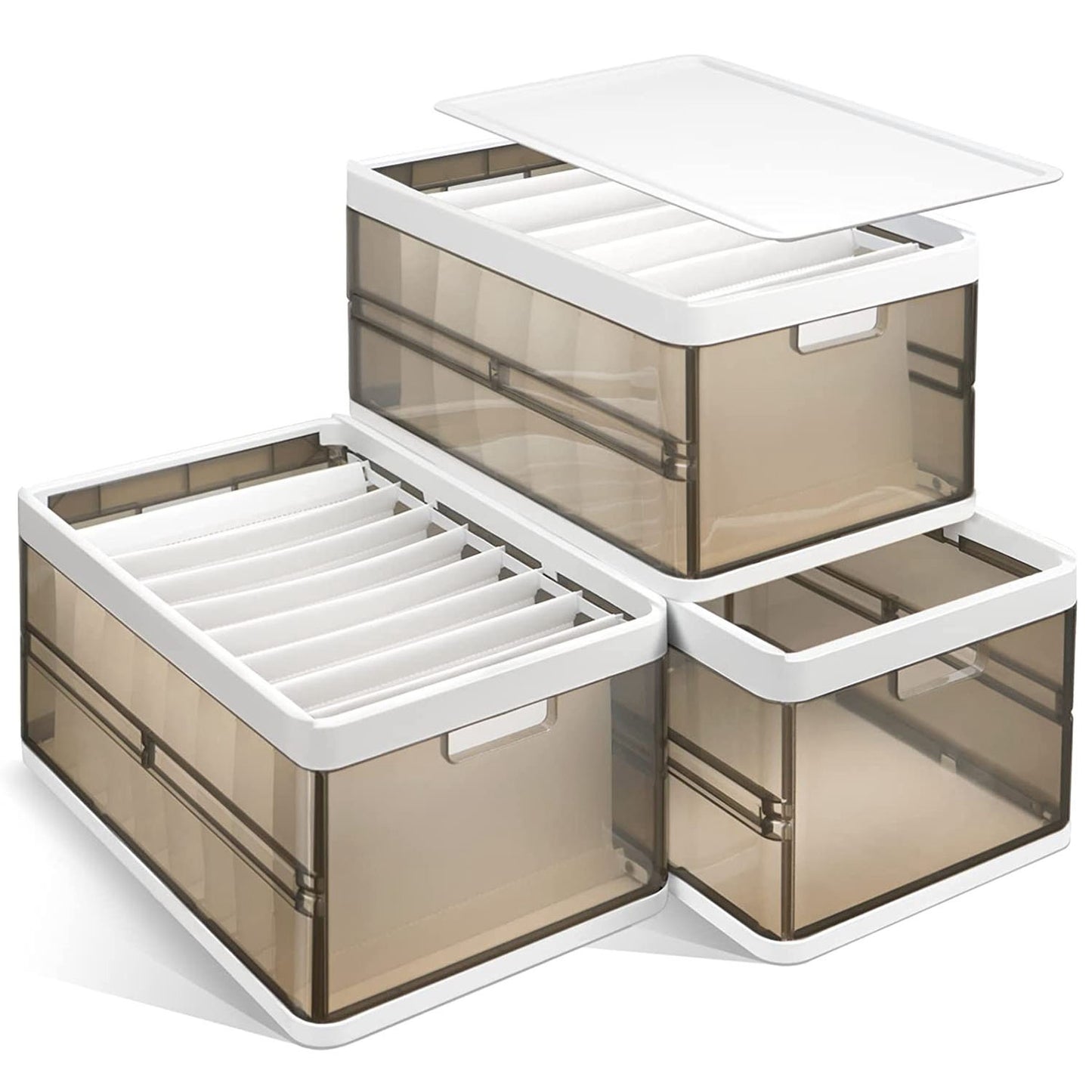3 Pack Foldable Storage Bin with Lid Stackable Plastic Closet Organizer with