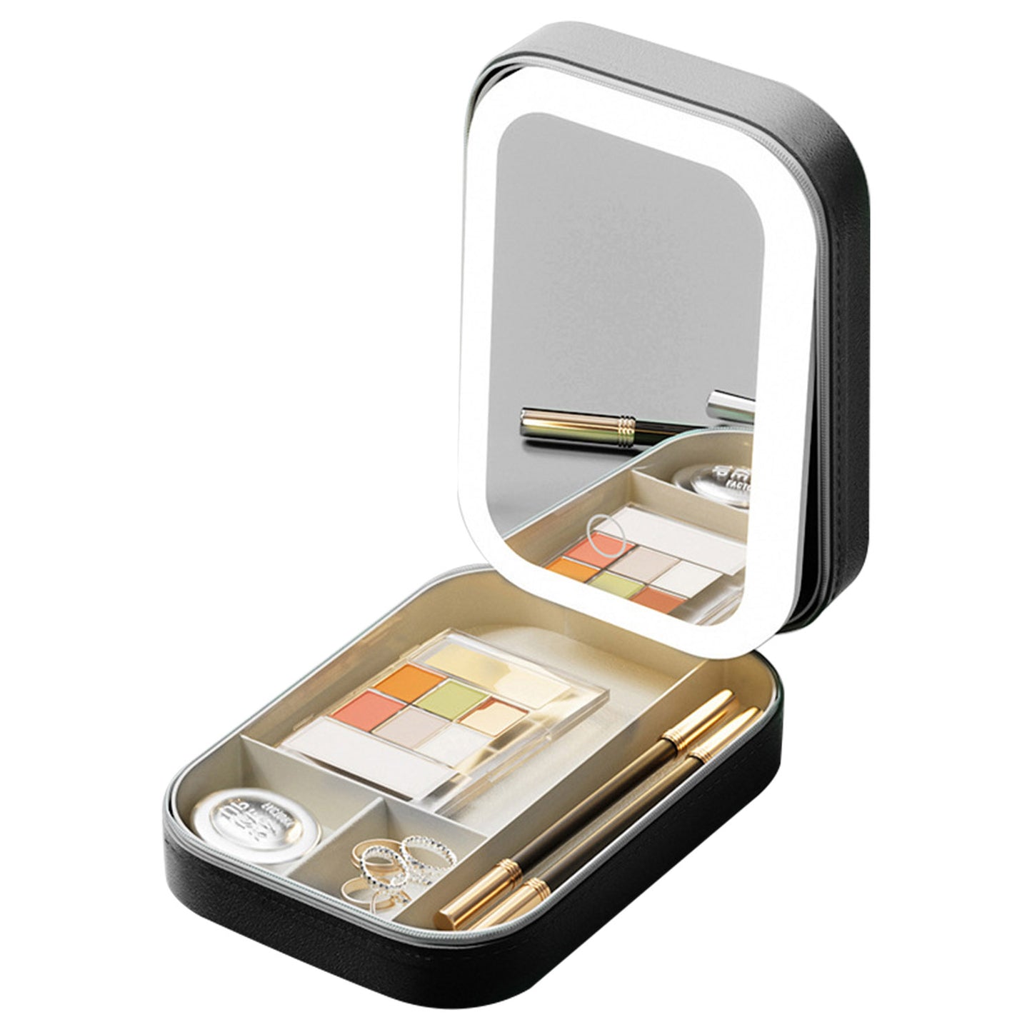 Portable Travel Makeup Bag With LED Mirror Rechargeable Beauty Mirror With 3