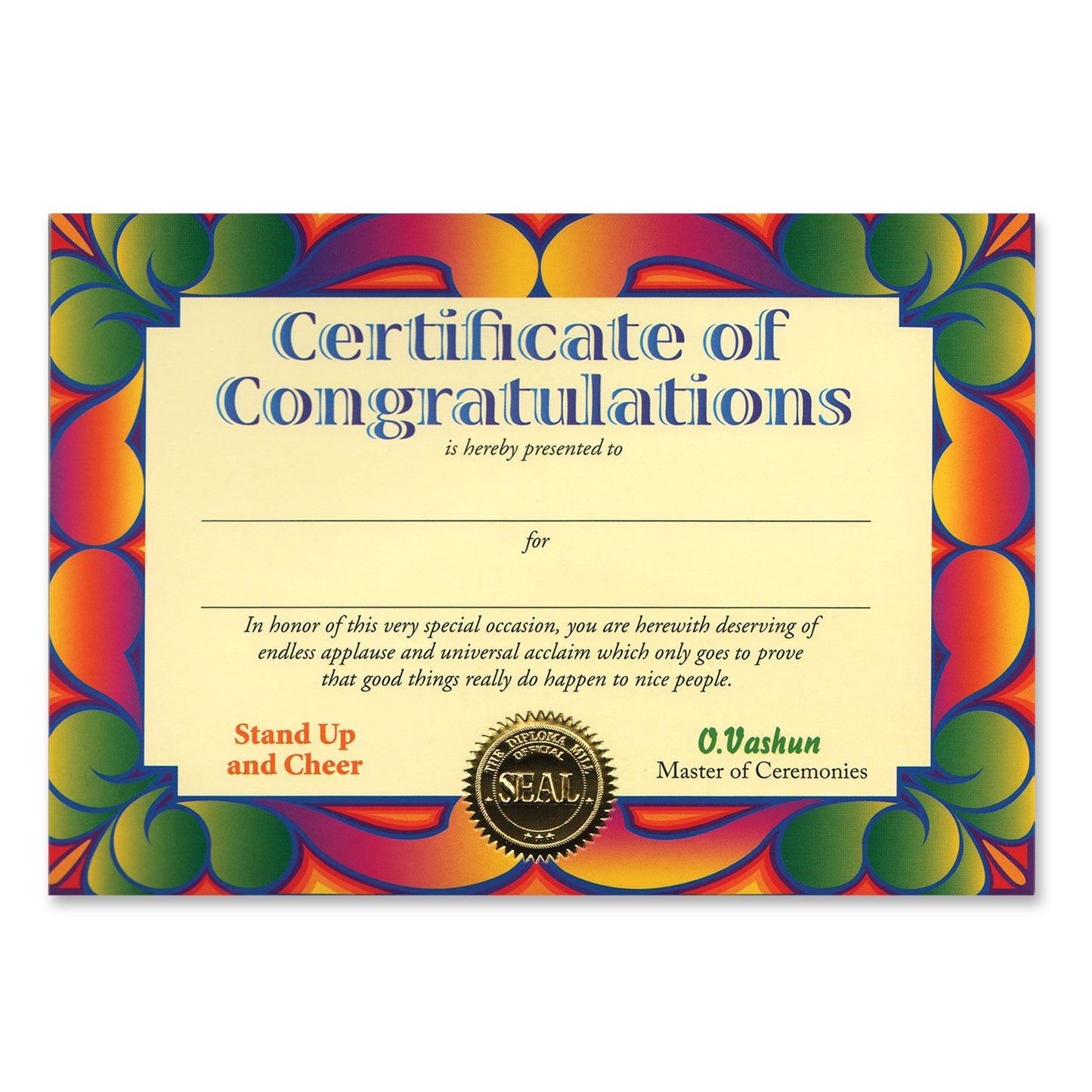 Beistle Certificate Of Congratulations Award Certificates - General Occasion