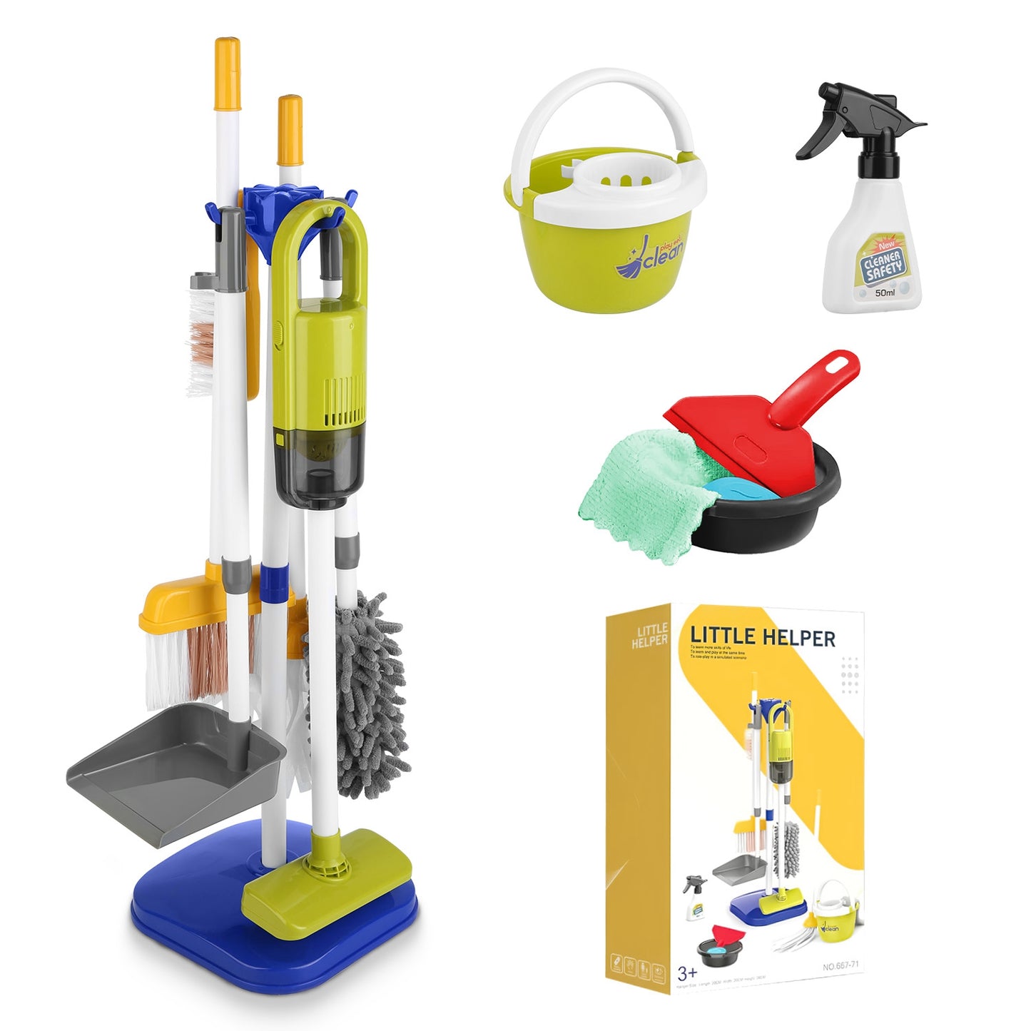 14Pcs Kids Cleaning Toy Set Toddler Housekeeping Pretend Play Kit with Vacuum