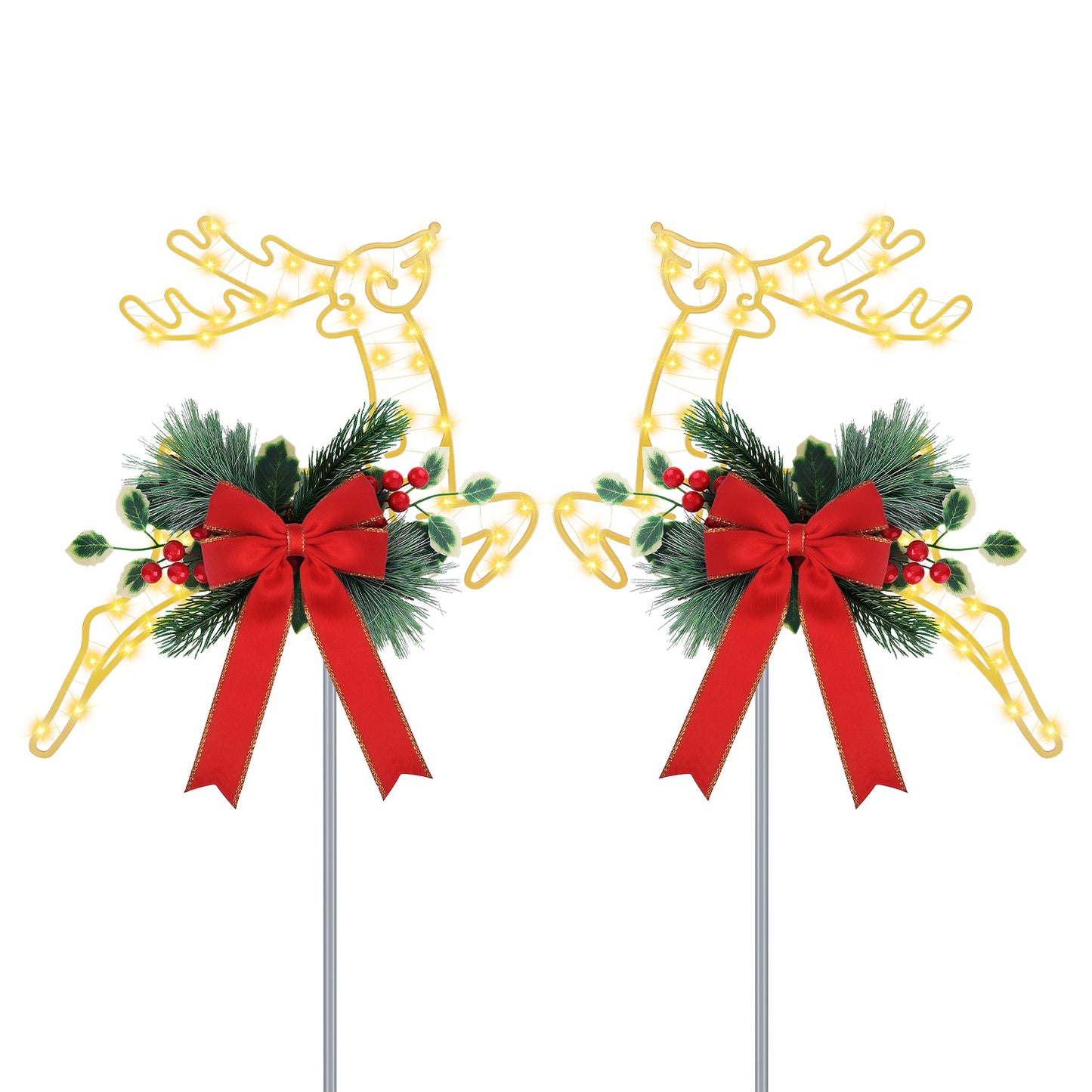 2Pcs Christmas Lighted Reindeer Decoration LED Pathway Stake Lights Battery