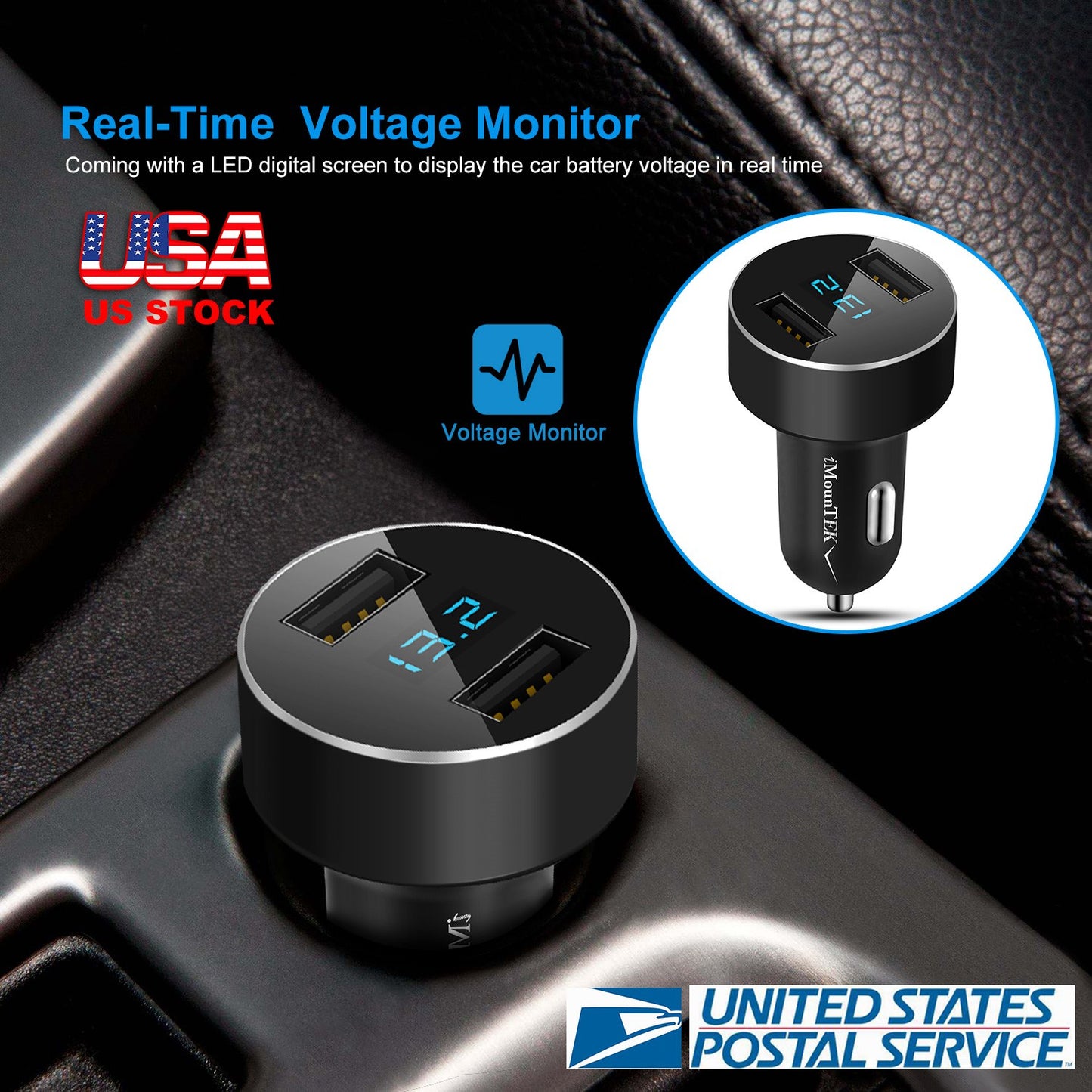 Universal 15W/3.1A Dual USB Car Charger Adapter Aluminum Alloy Fast Car