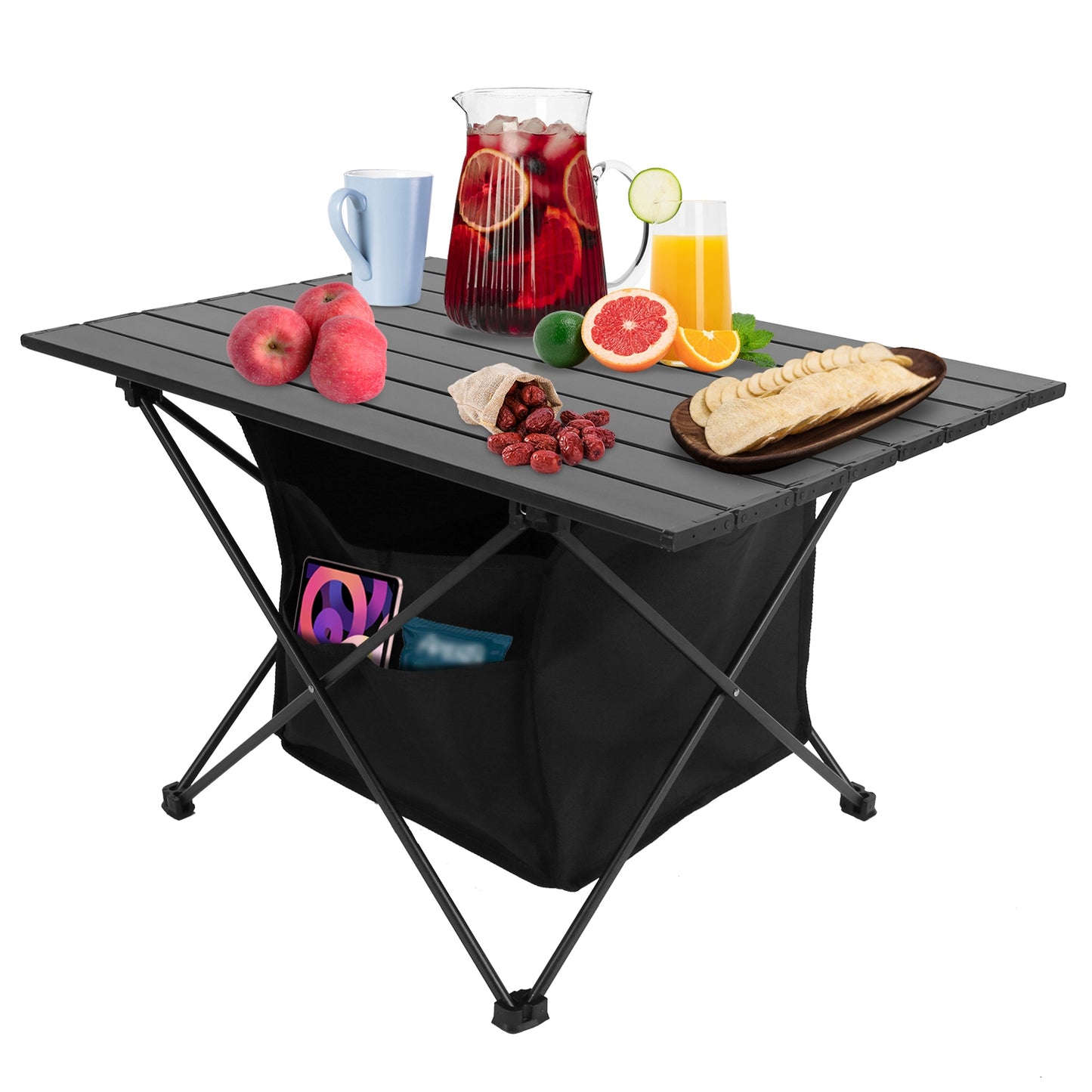 Foldable Camping Table With Storage Basket Rustproof Portable Aluminum Alloy
