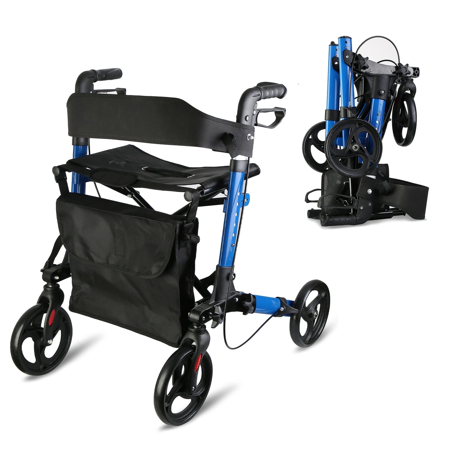 Aluminum Rollator Walker with Seat Backrest Foldable Rolling Walker with 220LBS