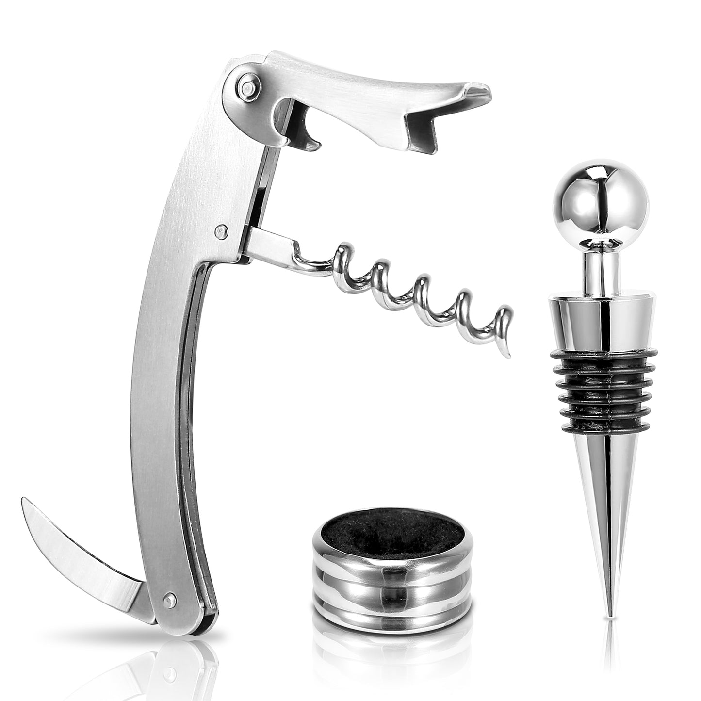 3Pcs Corkscrew Bottle Opener Set Tool Foil Cutter Drip Collar Protector Cork