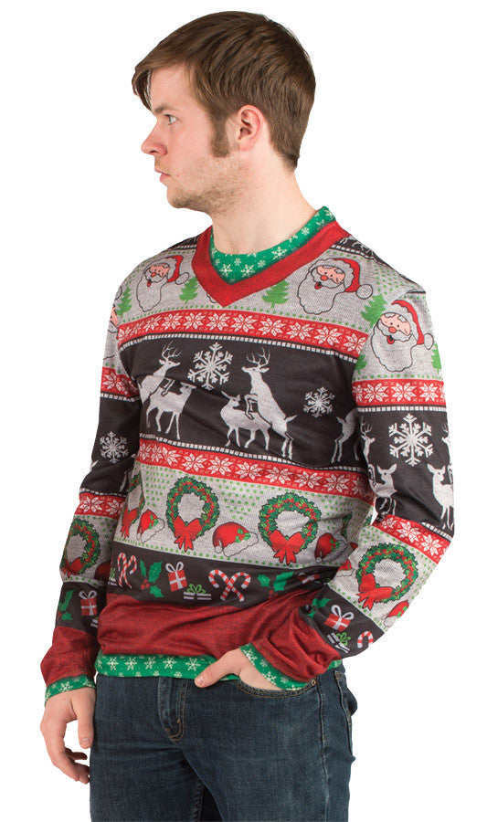 Men Adults Ugly Christmas Sweater Frisky Deer T-Shirt Costume