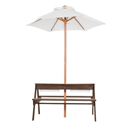 Kids Picnic Table with Umbrella 3in1 Sand Water Table Outdoor Wooden