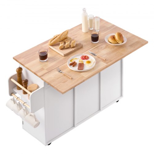Kitchen Island Cart With Solid Wood Top And Storage Cabinet Mobile Rolling
