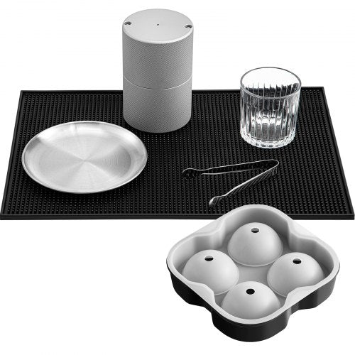 Ice Ball Press Kit Anodized 7075 Aluminum with Silicone Moulds Large Mat